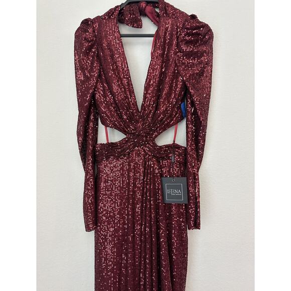 Ieena For Mac Duggal Wine Long Sleeves Sequin Evening Dress 26739 Size 2 - Picture 2 of 15